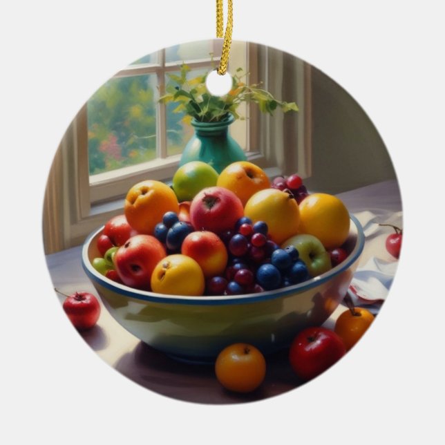 Ornamento De Cerâmica Tigela de fruta na pintura de óleo clássico da mes (Frente)