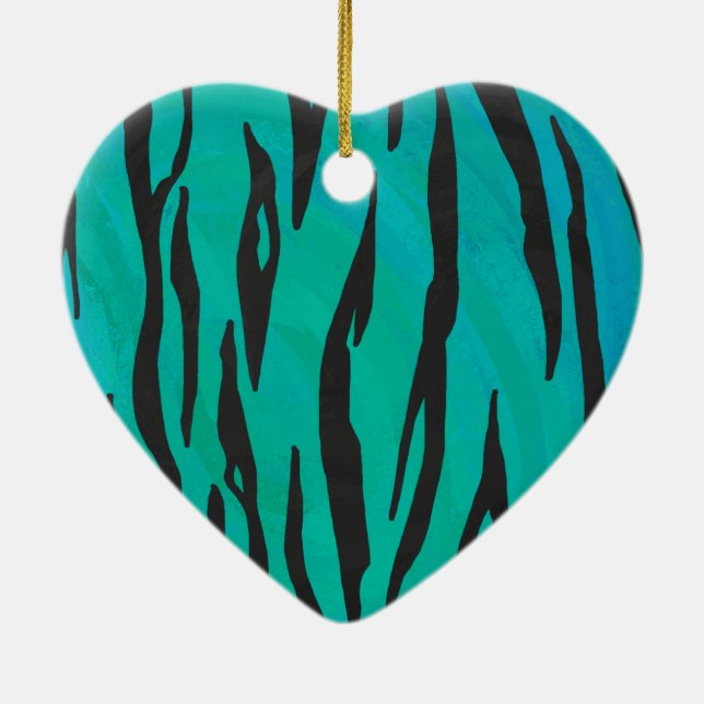 Ornamento De Cerâmica Tiger Black and Teal Print (Verso)
