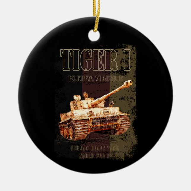 Ornamento De Cerâmica Tiger I German Heavy Tank WII com bandeira alemã (Frente)