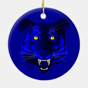 Ornamento De Cerâmica Tigre Azul