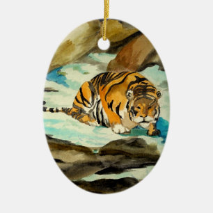 Ornamento De Cerâmica Tigre da aguarela