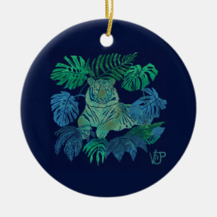 Ornamento De Cerâmica Tigre da selva azul