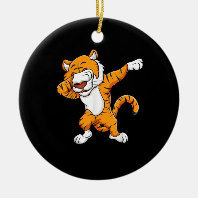 Ornamento De Cerâmica Tigre | Dabbing Tiger Squad Futebol Mascot Funny (Frente)