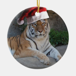 Ornamento De Cerâmica Tigre de Bengala Santa Hat