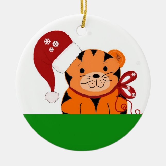 Ornamento De Cerâmica Tigre de Natal (Frente)