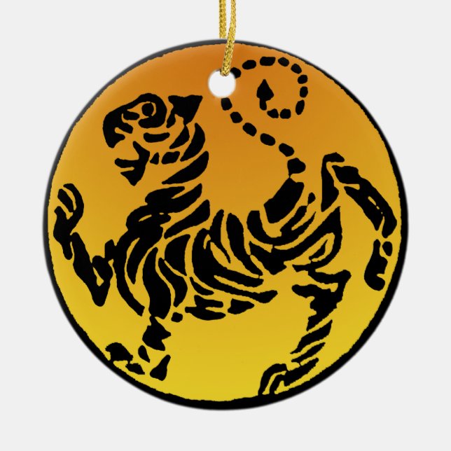 Ornamento De Cerâmica Tigre de Shotokan - ouro (Frente)