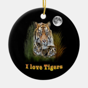 Ornamento De Cerâmica tigre e filhotes