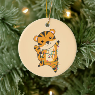Ornamento De Cerâmica Tigre Natal Neve Inverno Animais Cerâmicos