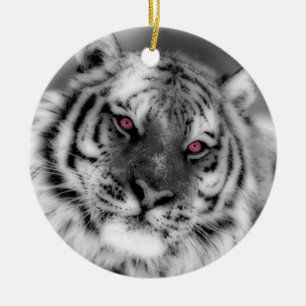 Ornamento De Cerâmica Tigre Olhado Rosa