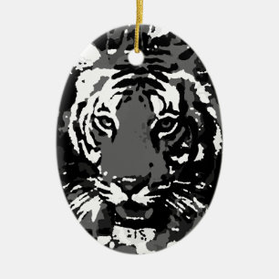 Ornamento De Cerâmica Tigre Pop de Arte Preto Branco