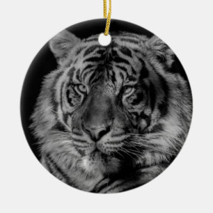 Ornamento De Cerâmica Tigre preto e branco
