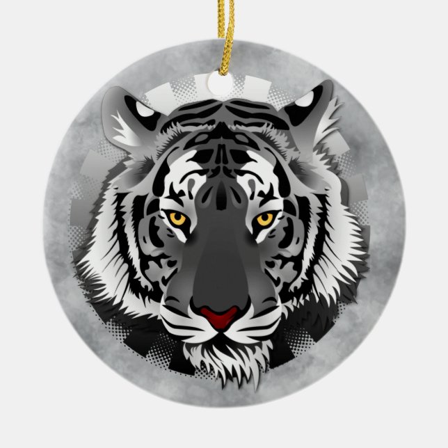 Ornamento De Cerâmica Tigre Preto E Branco (Frente)