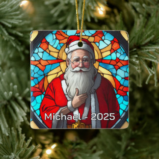 Ornamento De Cerâmica Timeless Stained Glass Santa