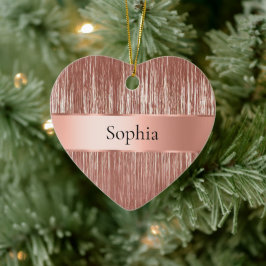 Ornamento De Cerâmica Tinsel Gelam-Dourado-Rosa Chic Strips Natal