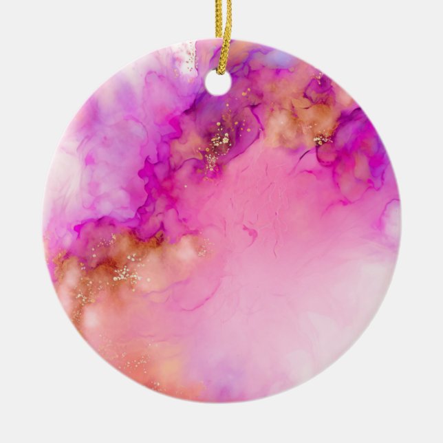 Ornamento De Cerâmica Tinta de Álcool Abstrato de Fluido | (Frente)