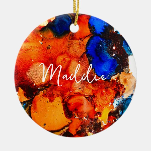 Ornamento De Cerâmica Tinta laranja de abstrato (Frente)