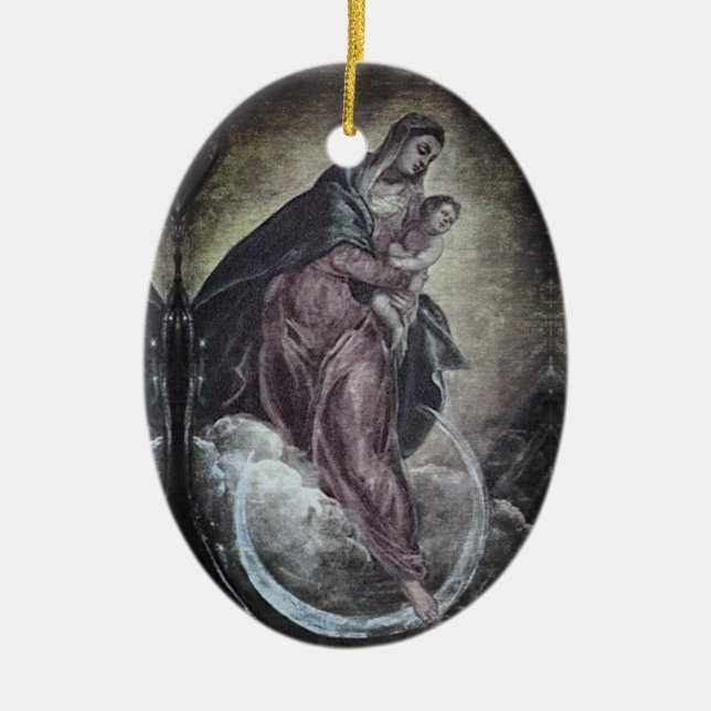Ornamento De Cerâmica Tintoretto Crescent Moon Madonna Maria Apocalypse (Frente)