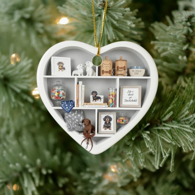 Ornamento De Cerâmica Tiny Shelves  Dachshund Dog Lover edition 2D print (Árvore)