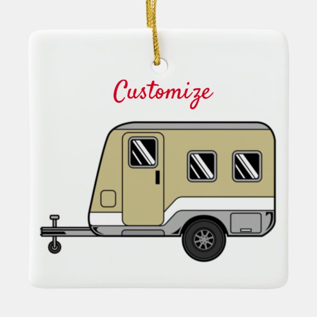 Ornamento De Cerâmica Tiny Tan Caravan Camper Thunder_Cove (Frente)