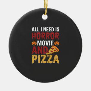 Ornamento De Cerâmica Tipografia de Filme de Terror de Halloween e Pizza