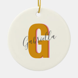 Ornamento De Cerâmica Tipografia Retro Monograma Nome Inicial em Amarelo