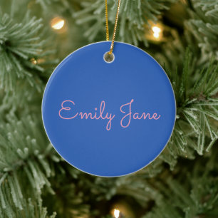 Ornamento De Cerâmica Tipografia Simples em Rosa e Azul Personalizado