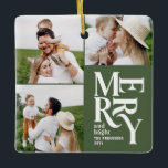 Ornamento De Cerâmica tipografia verde multifoto-moderna e colorida<br><div class="desc">Gráficos verdes,  coloridos e vívidos,  feliz de ornamento de fotos multiferiado para design de de natação de natal natalício. Parte de uma coleção de feriados divertida.</div>