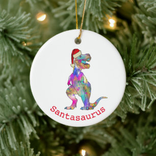 Ornamento De Cerâmica Tiranossauro Rex Papai Noel Dinossauro Psicodélico