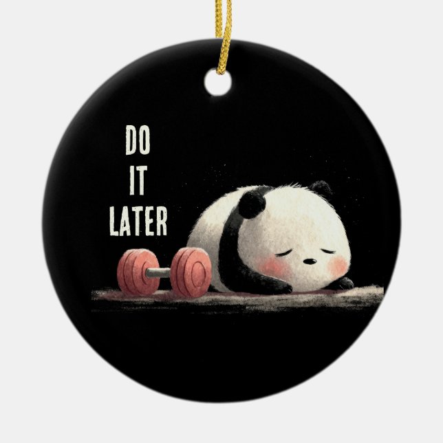 Ornamento De Cerâmica Tired Panda Gym – Cute Funny Workout Art (Frente)