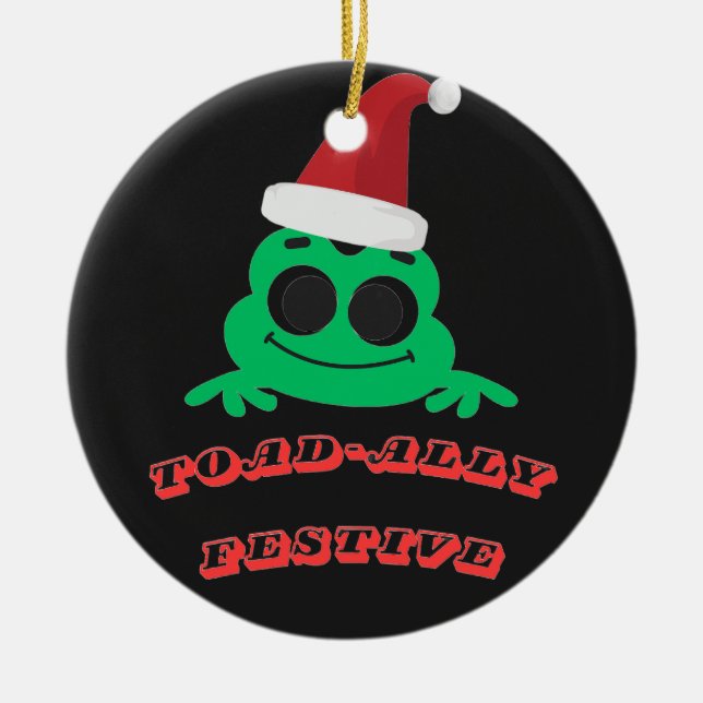 Ornamento De Cerâmica Toad-ally Festive Christmas Frog _ Cute Holiday De (Frente)