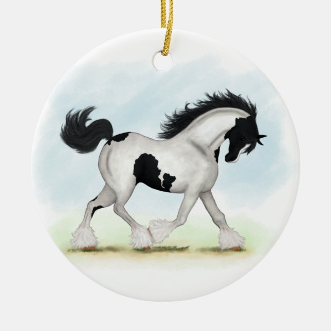 Ornamento De Cerâmica Tobiano Gypsy Vanner Horse (Frente)