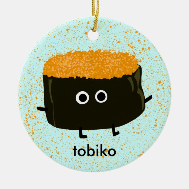 Ornamento De Cerâmica Tobiko Sushi | Feriado de Natal de Fish Roe Kawaii (Frente)