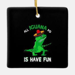 Ornamento De Cerâmica Todos Iguana se divertem