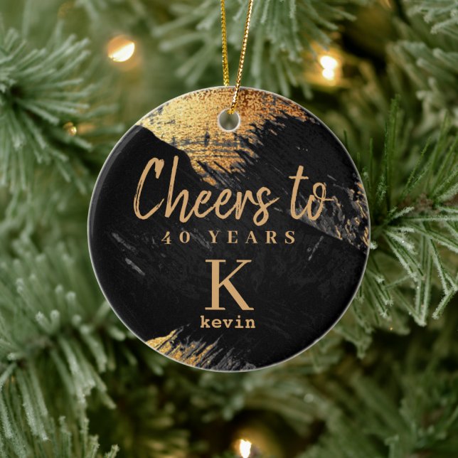 Ornamento De Cerâmica Todos os anos monograma com nome elegante (Árvore)