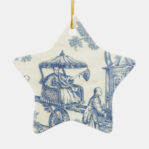 Ornamento De Cerâmica Toile em azul & em branco