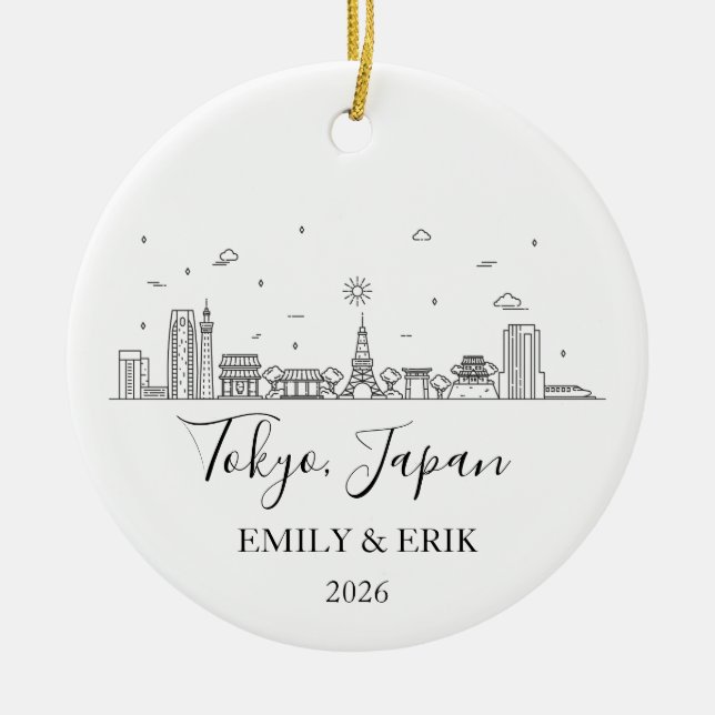 Ornamento De Cerâmica Tokyo Trip Ornament Engagement Honeymoon 2026  (Frente)