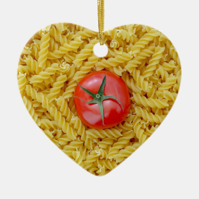 Ornamento De Cerâmica Tomate com massa fusilli (Frente)