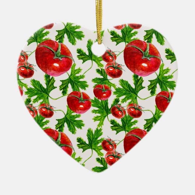 Ornamento De Cerâmica Tomate com Padrão de Folhas (Frente)