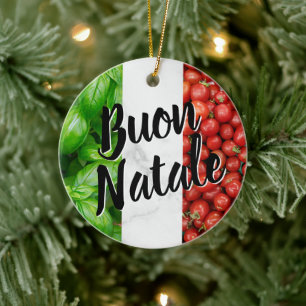 Ornamento De Cerâmica Tomate Manjericão Buon Natale