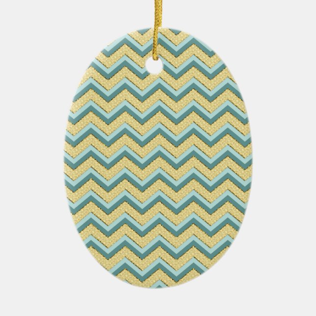 Ornamento De Cerâmica Topaz Glitter Chevron Pattern (Frente)