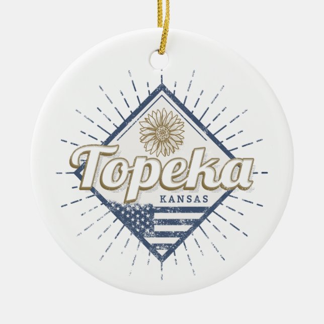 Ornamento De Cerâmica Topeka City Kansas Estados Unidos Sunflower EUA (Frente)