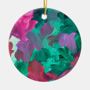 Ornamento De Cerâmica Toque SPWW de tons de joia verde e rosa