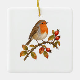 Ornamento De Cerâmica Tordo de Outono para um Natal Florestal