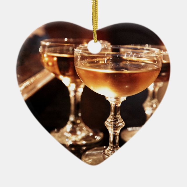 Ornamento De Cerâmica torrada de ouro de vidro de champanhe (Frente)