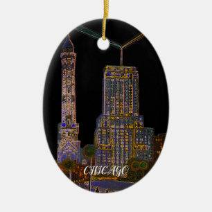 Ornamento De Cerâmica Torre d'água de Chicago Linda Arte Vintage Colori