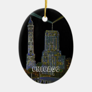 Ornamento De Cerâmica Torre d'água de Chicago Linda Arte Vintage Colorid