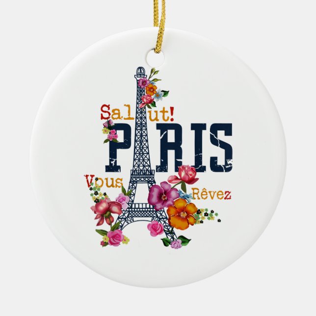 Ornamento De Cerâmica Torre Eiffel Paris Shirt Salut Flor Paris Fra (Frente)