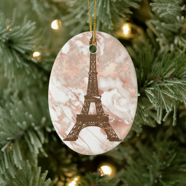 Ornamento De Cerâmica Torre Eiffel White, Rosa Dourado Natal (Árvore)