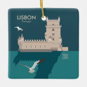 Ornamento De Cerâmica Torre Lisboa de Belem no estilo do poster vintage