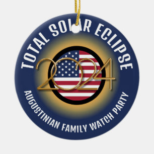 Ornamento De Cerâmica TOTAL ECLIPSE SOLAR 2024 Personalizado EUA
